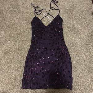Keep Glowing Purple Sequin Lace-Up Bodycon Mini Dress